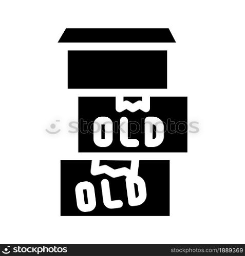 old things in box glyph icon vector. old things in box sign. isolated contour symbol black illustration. old things in box glyph icon vector illustration