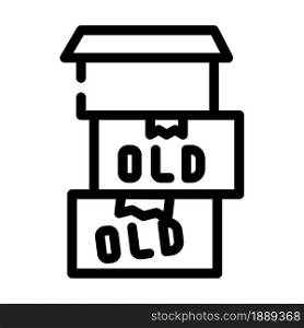 old things in box line icon vector. old things in box sign. isolated contour symbol black illustration. old things in box line icon vector illustration