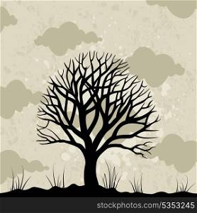 Old tree. Old tree against the grey sky. A vector illustration