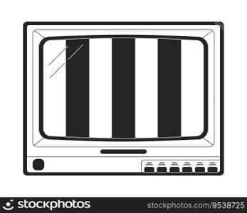 Old tv no signal screen flat monochrome isolated vector object. Stripes on screen. Editable black and white line art drawing. Simple outline spot illustration for web graphic design. Old tv no signal screen flat monochrome isolated vector object