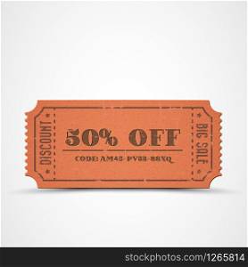 Old Vector orange vintage paper sale coupon with code