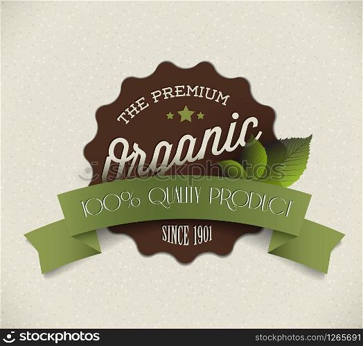 Old vector round retro vintage grunge label for bio / organic product