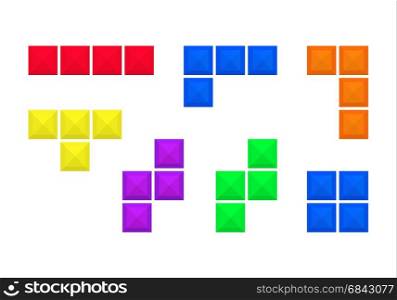 Old video game bricks pieces isolated on white background. Block games elements. Vector illustration.. Old video game bricks pieces