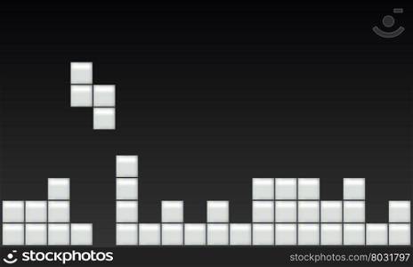 Old video game. Old video game square template. Black and white bricks game background. Vector illustration.
