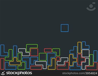 Old video game square template. Colored line brick game pieces. Vector illustration.. Old video game