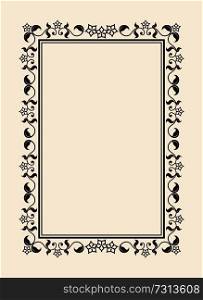 Old vintage frame with cut angles and thin swirls. Elegant framework ornate with curls. Gorgeous frame black outline isolated vector illustration.. Old Vintage Frame with Cut Angles and Thin Swirls