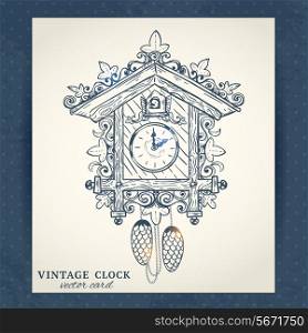 Old vintage retro sketch cuckoo clock paper postcard vector illustration