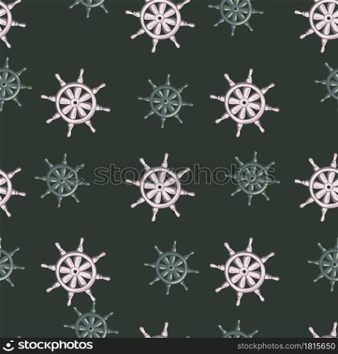 Old vintage seamless pattern in pirate style with grey and blue ship helm ornament. Dark background. Designed for fabric design, textile print, wrapping, cover. Vector illustration.. Old vintage seamless pattern in pirate style with grey and blue ship helm ornament. Dark background.