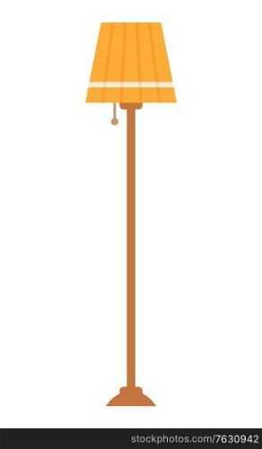 Old vintage torchiere or orange floor lamp. Retro stylish piece of furniture for garage sale. Flea Market, second hand concept. Vector illustration in flat cartoon style. Old Vintage Torchiere Floor Lampshade Vector Image