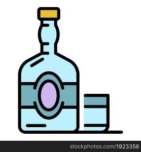 Old whisky bottle icon. Outline old whisky bottle vector icon color flat isolated on white. Old whisky bottle icon color outline vector
