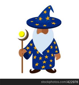 Old wizard cartoon character. Medieval magician on a white background. Old wizard cartoon character
