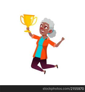 old woman achievement mature grandma. scream pensioner vector illustration. old woman achievement vector
