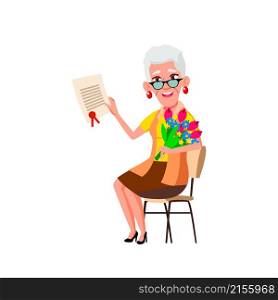 old woman achievement senior happy. jump person. grandmother excited. vector illustration. old woman achievement vector