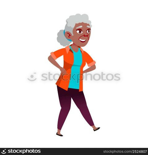 Old Woman Funny Dancing on Dance Floor Vector. African Elderly Lady Dancing And Enjoying Leisure Time. Character Grandmother Dancer Performing Energy Motion Flat Cartoon Illustration. Old Woman Funny Dancing on Dance Floor Vector