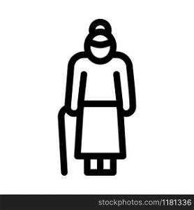 Old Woman Stick Icon Vector. Outline Old Woman Stick Sign. Isolated Contour Symbol Illustration. Old Woman Stick Icon Vector Outline Illustration