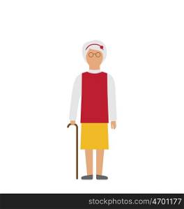 Old Woman Walking with Cane Isolated on White Background. Illustration Old Woman Walking with Cane Isolated on White Background - Vector