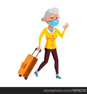 old woman wearing mask. virus quarantine. corona virus protect. aged infection. pandemic elderly person. vector character flat cartoon Illustration. old woman wearing mask vector