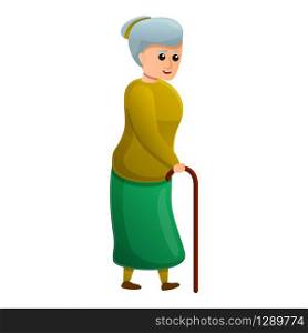 Old woman with crutch icon. Cartoon of old woman with crutch vector icon for web design isolated on white background. Old woman with crutch icon, cartoon style