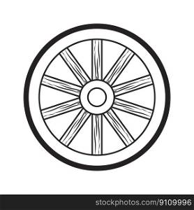 Old wooden wheel of time. Antique wooden spoked wheel, ink hand drawn illustration.
