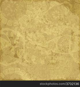 Old yellow grunge paper with translucent vintage pattern (vector EPS 10)