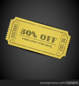 Old Yellow Vector vintage paper sale coupon with code on dark background