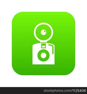 Oldschool camera icon green vector isolated on white background. Oldschool camera icon green vector