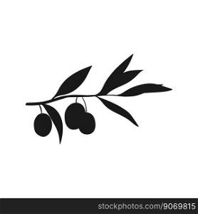Olive branch in black color. Label for olive oil producers, packaging design for olives. Siluet natural fruits.