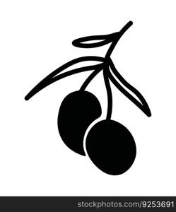 Olive branch ligo design element, simple vector illustration isolated on white background. Organic extra virgin olive oil branding label. Outline silhouette, graphic emblem design. Food shape print.