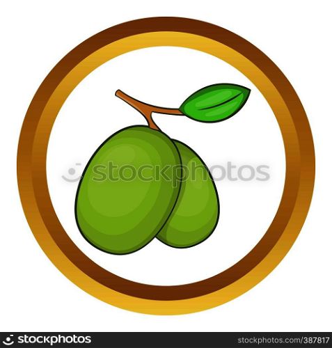 Olive branch vector icon in golden circle, cartoon style isolated on white background. Olive branch vector icon