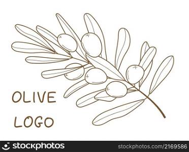 Olive branch vector in doodle, sketch style. Black, minimal single line botanic branch and leaf. Ink, pencil hand drawn olive tree, leaves for wrapper pattern