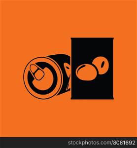 Olive can icon. Orange background with black. Vector illustration.