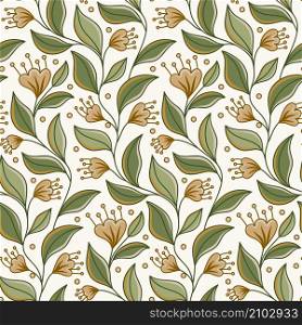 Olive green floral vector seamless pattern design. Awesome for spring summer vintage fabric, textile, wallpaper, scrap booking, gift wrap, invitation, and clothing.