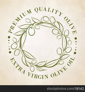 Olive label elements over colored backgrounds. Vector illustration.