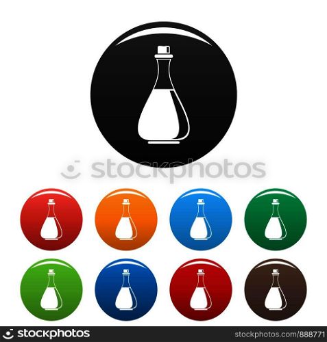 Olive oil bottle icons set 9 color vector isolated on white for any design. Olive oil bottle icons set color