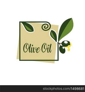 Olive Oil Fruit with Leaf Square Badge Emblem