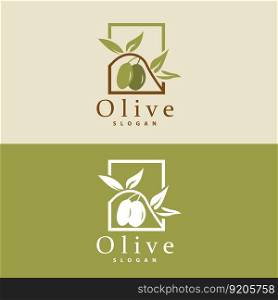 Olive Oil Logo, Olive Leaf Plant Herbal Garden Vector, Simple Elegant Luxurious Icon Design Template illustration