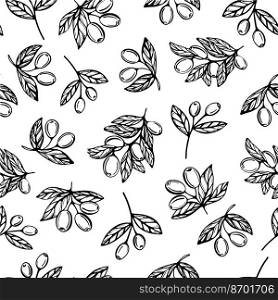 Olive oil seamless pattern. Olive branch pattern. Hand-drawn vector illustration. Olive oil seamless pattern. Olive branch pattern. 