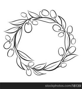 Olive wreath frame, hand-drawn paint. Vector illustration.