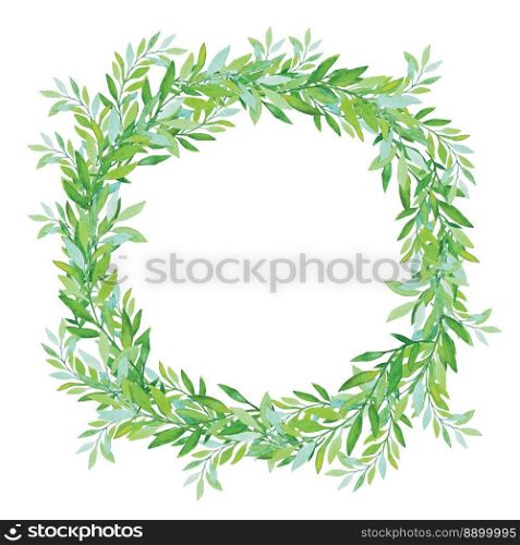 Olive wreath isolated on white background. Green tea tree leaves. Vector illustration.