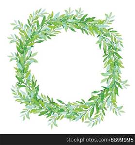 Olive wreath isolated on white background. Green tea tree leaves. Vector illustration.