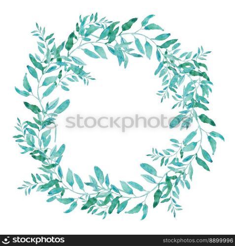 Olive wreath isolated on white background. Green tea tree leaves. vector illustration