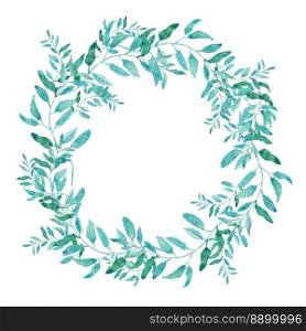 Olive wreath isolated on white background. Green tea tree leaves. vector illustration
