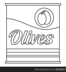 Olives can icon. Outline olives can vector icon for web design isolated on white background. Olives can icon, outline style