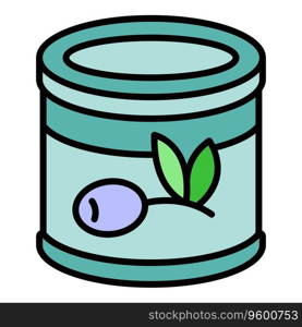 Olives tin can icon outline vector. Oil food. Virgin extra color flat. Olives tin can icon vector flat