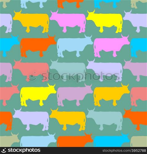 ?olored cows Herd. Seamless pattern ornament of animals on farm&#xA;