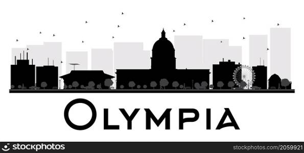 Olympia City skyline black and white silhouette. Vector illustration. Simple flat concept for tourism presentation, banner, placard or web site. Business travel concept. Cityscape with landmarks