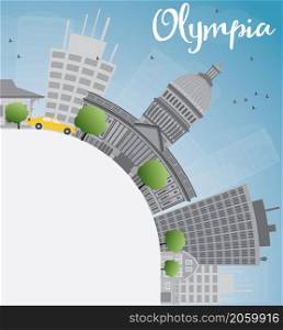 Olympia (Washington) Skyline with Grey Buildings and copy space. Business travel and tourism concept with place for text. Image for presentation, banner, placard and web site. Vector Illustration