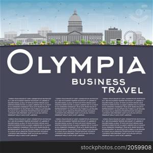 Olympia (Washington) Skyline with Grey Buildings and copy space. Business travel concept. Vector Illustration