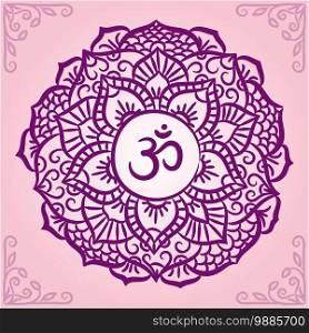 Om sign. Sahasrara sketch icon. The seventh crown, parietal chakra. Vector purple line symbol. Sacral meditation