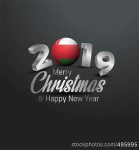 Oman Flag 2019 Merry Christmas Typography. New Year Abstract Celebration background